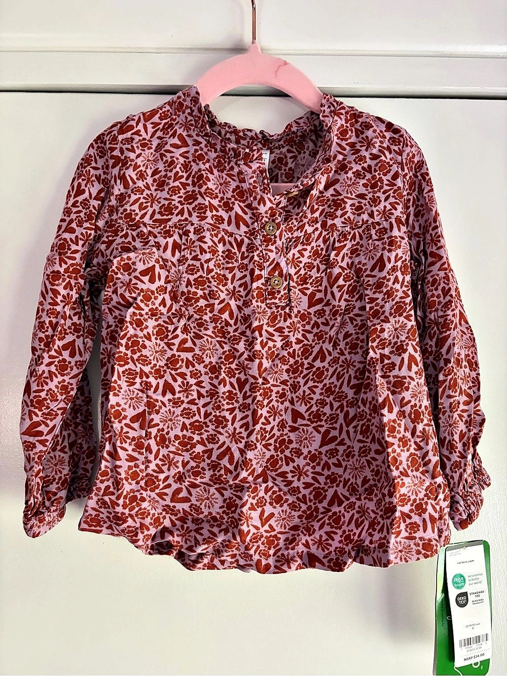 Carter's Girls Floral Blouse Pink & Red Size 2T NWT